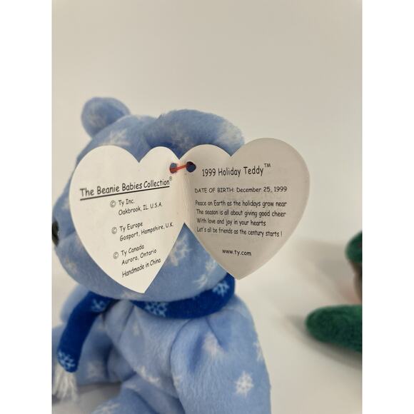 Ty Beanie Babies Bundle (2pcs) Wallace Bear And 1999 Holiday Teddy - Picture 11 of 16